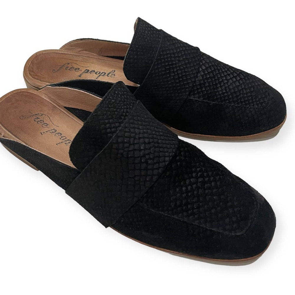 Free People Black Textured Slip-On Mules
